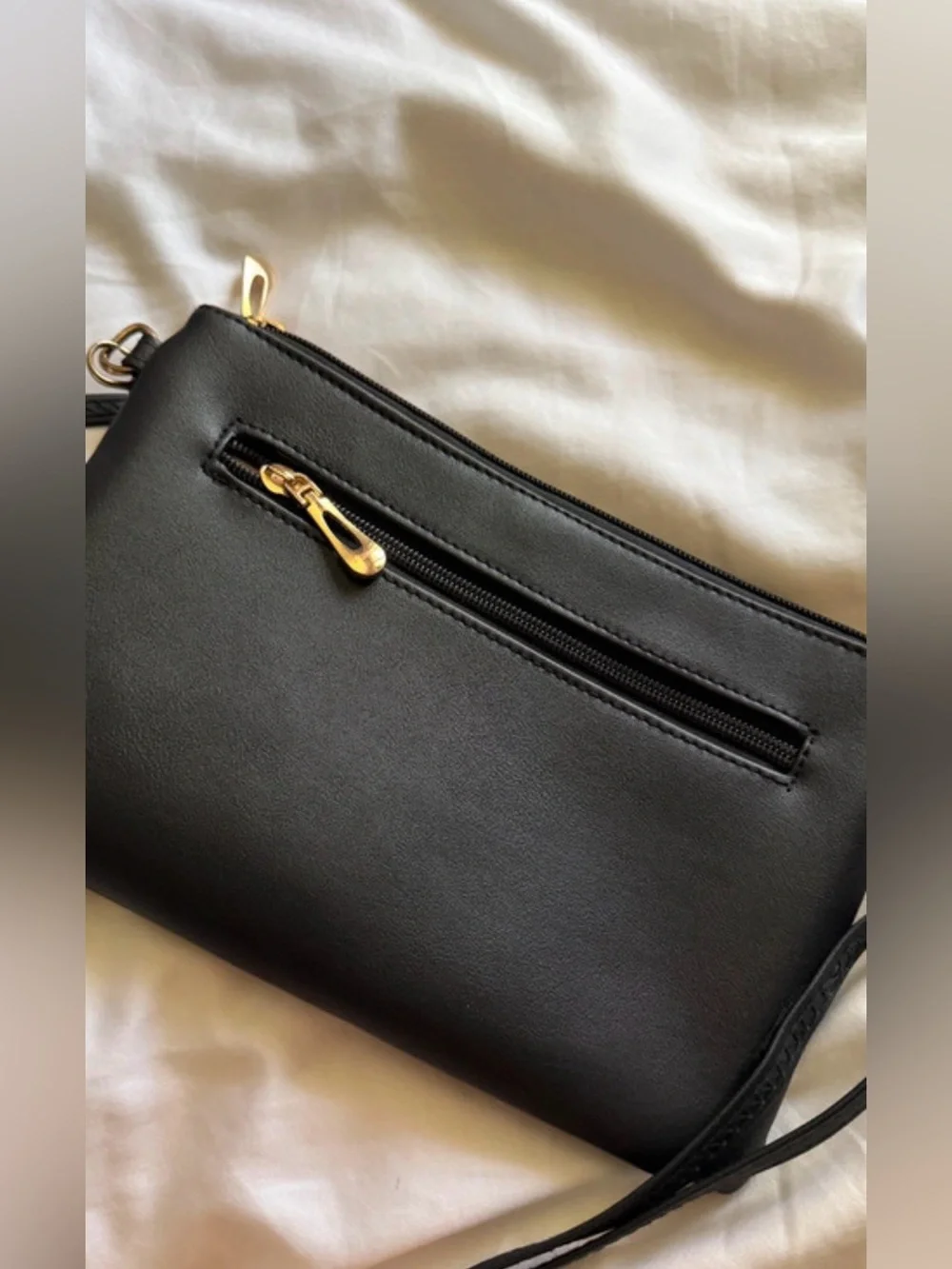 Black Leather Laser-Cut Crossbody Bag - Unbranded